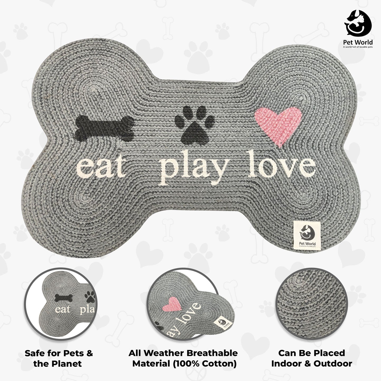 Tailworld Bone Shape Cotton pet mat- eat, play, love