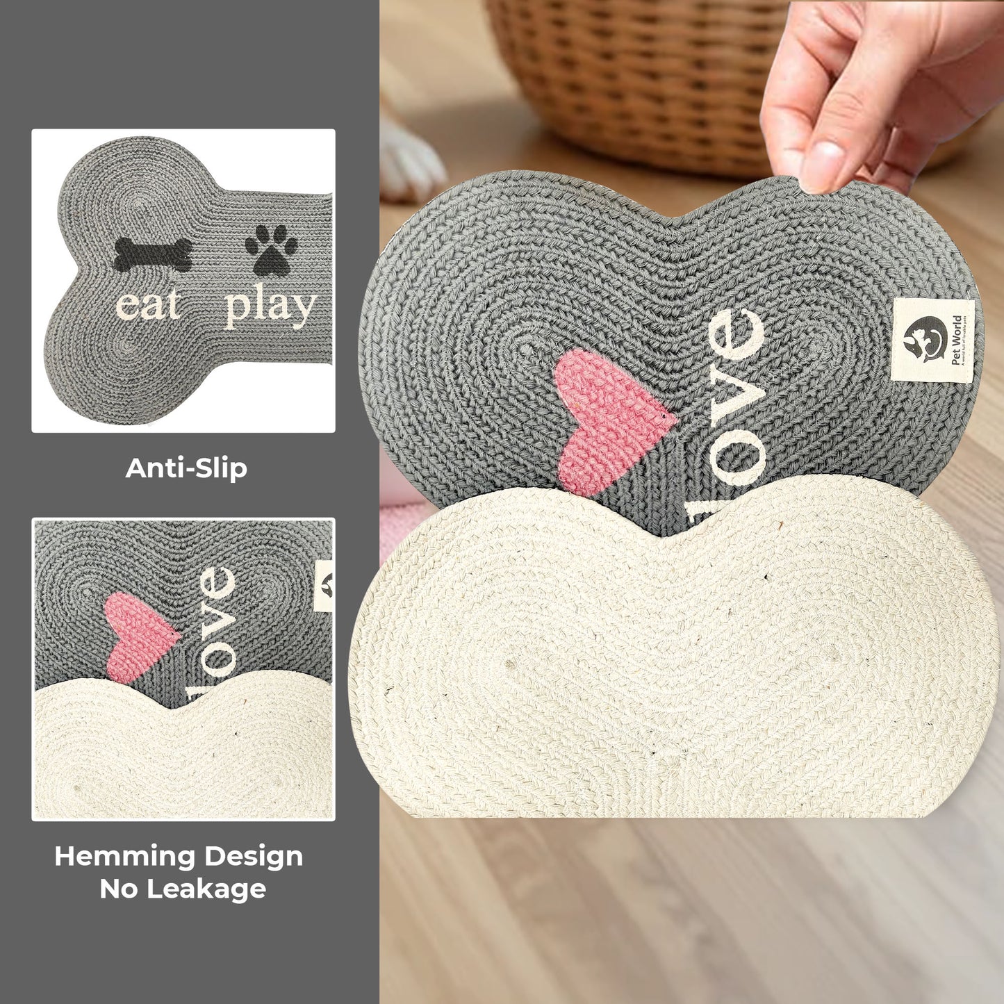 Tailworld Bone Shape Cotton pet mat- eat, play, love