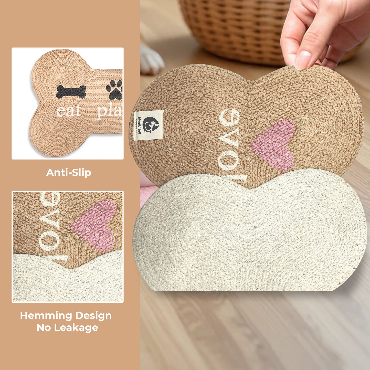 Tailworld Bone Shape Cotton pet mat- eat, play, love