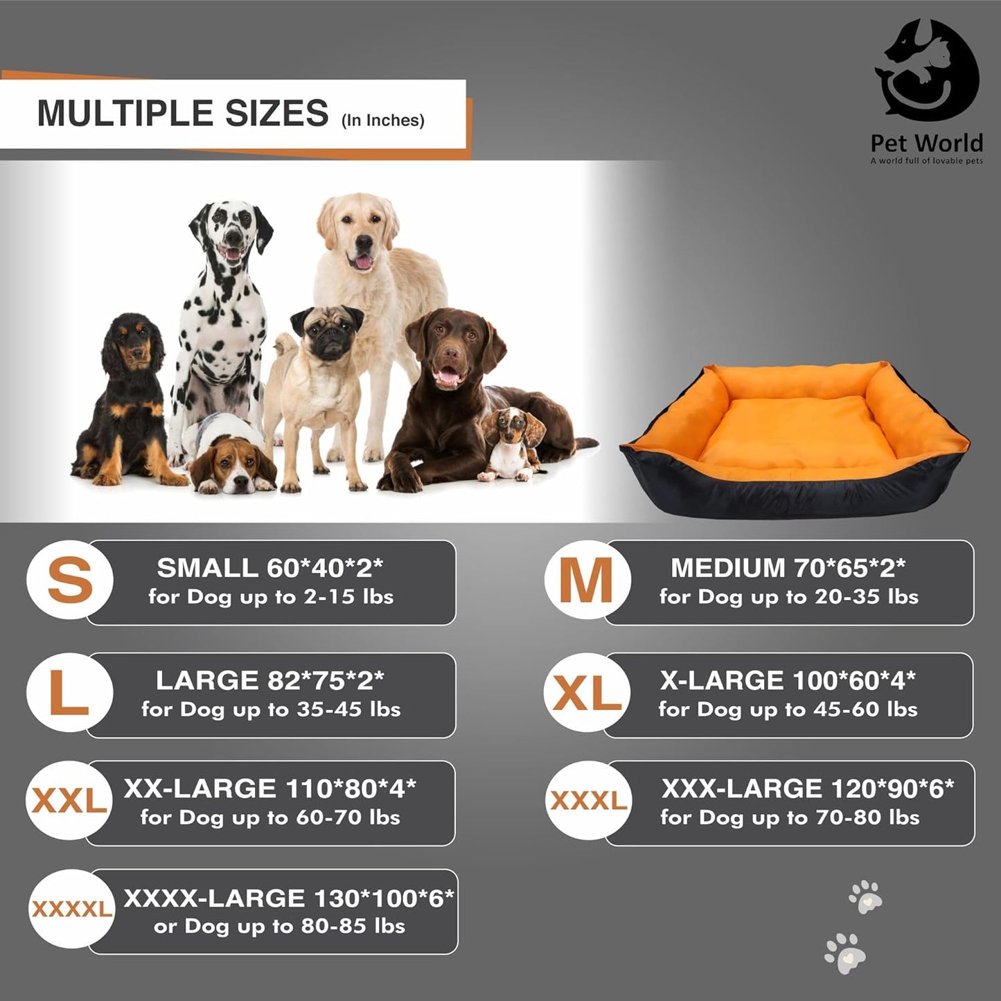 multiple sizes in outdoor friendly pet bed