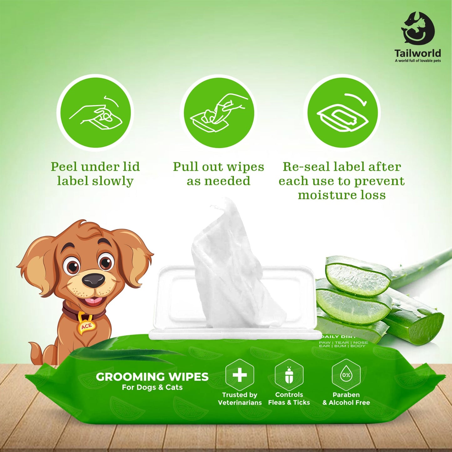 Tailworld Grooming Pet Wet Wipes