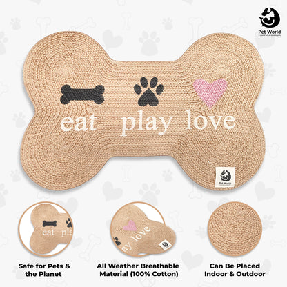Tailworld Bone Shape Cotton pet mat- eat, play, love
