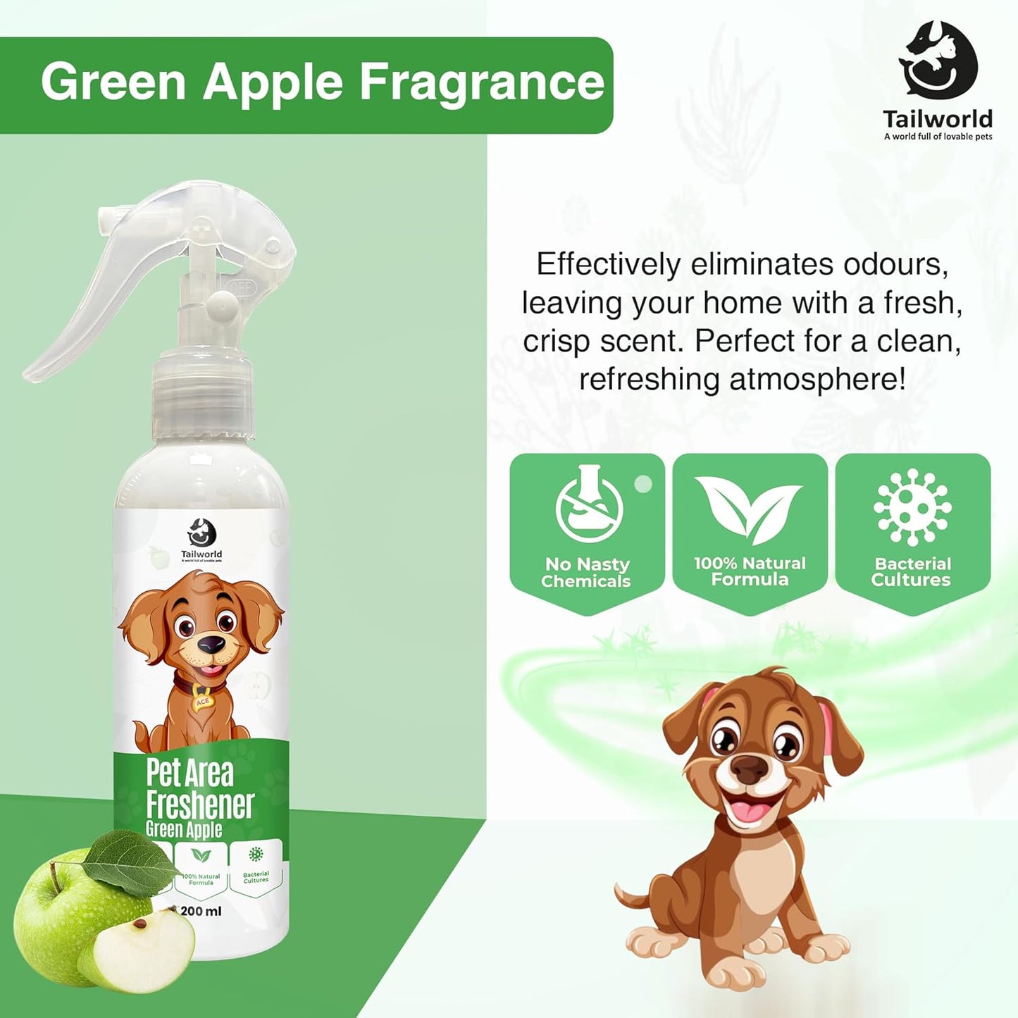 Tailworld Pet Area Freshener with Fragrance of Green Apple (200ml)