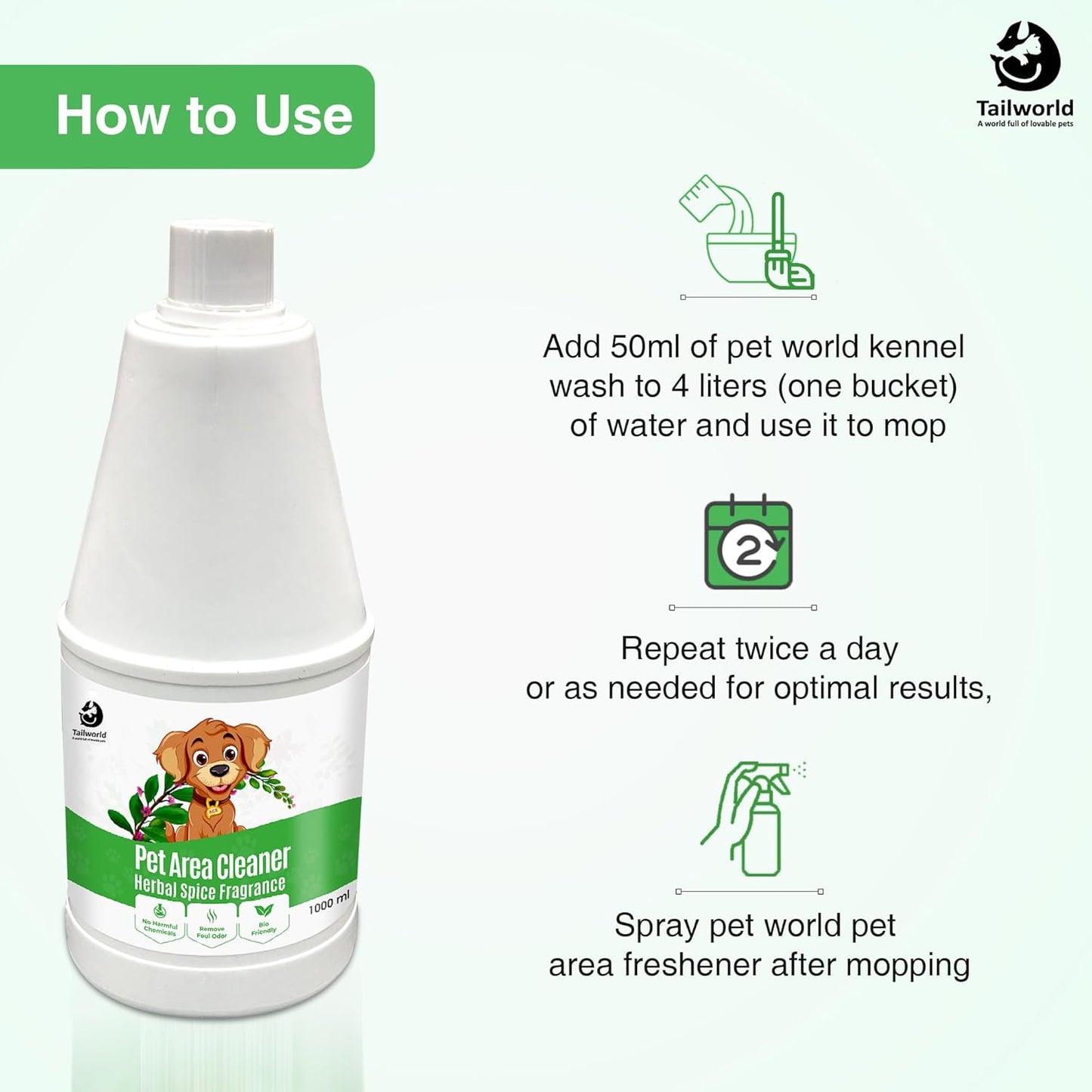 Tailworld Pet Area Cleaner Eco-Friendly Odour (1000ml)