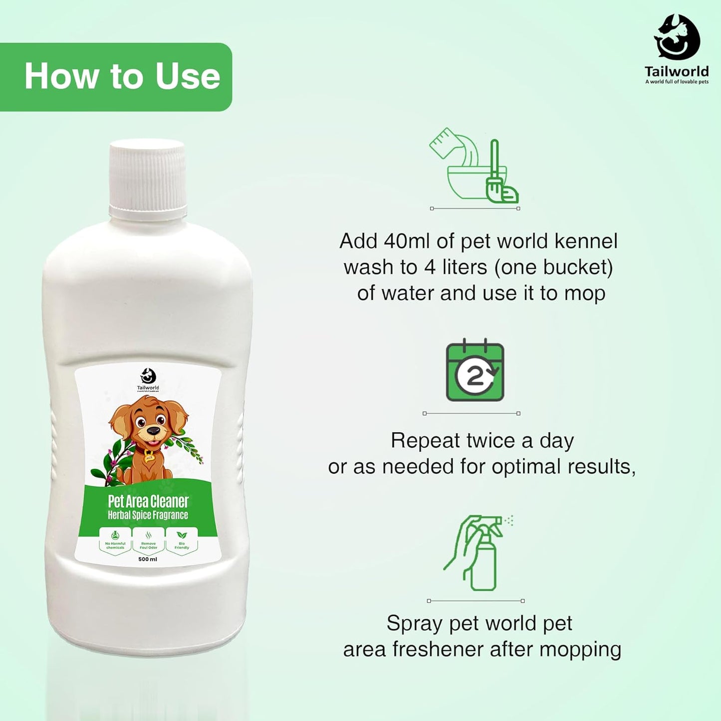 Tailworld Pet Area Cleaner Eco-Friendly Odour (500ml)