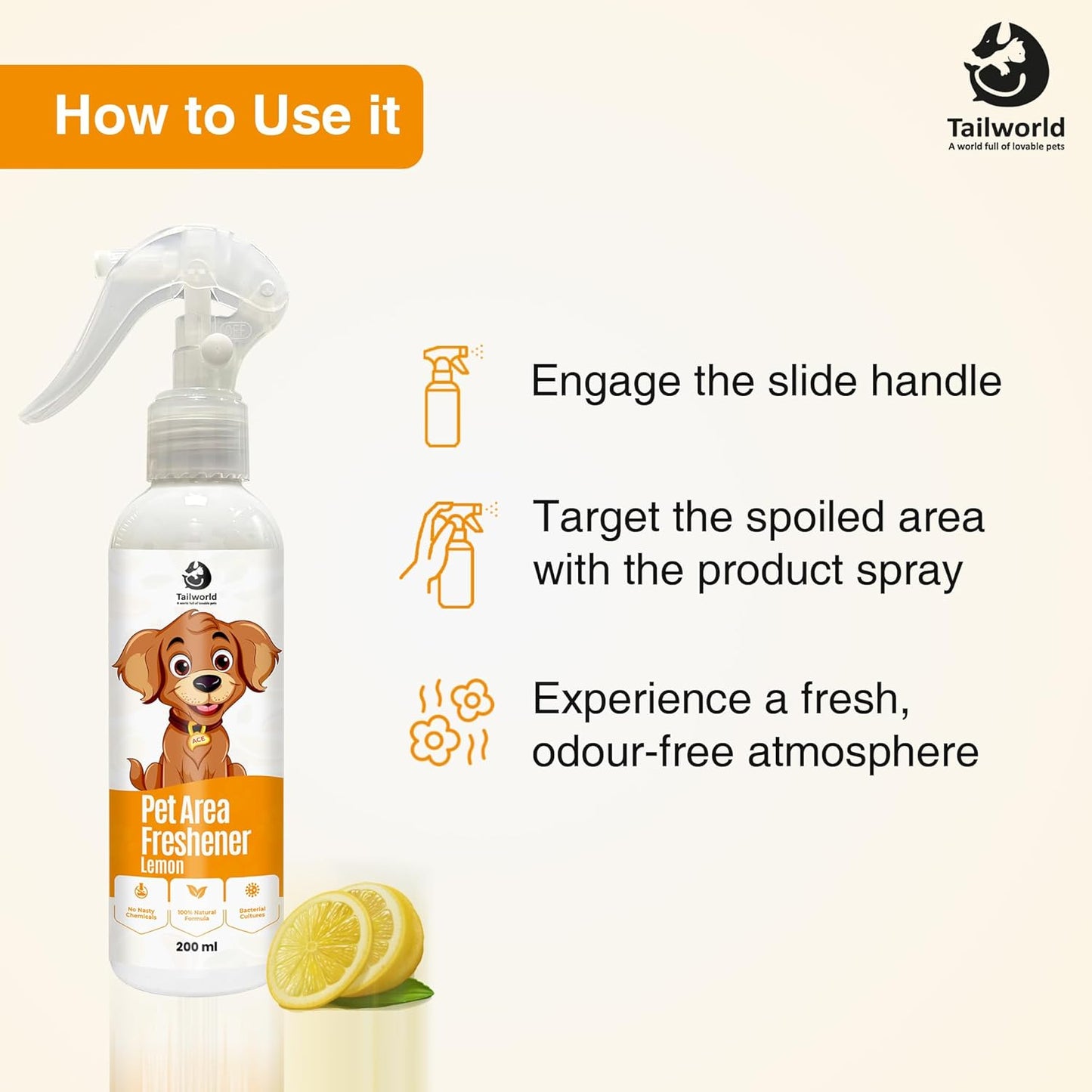Tailworld Pet Area Freshener with Fragrance of Lemon (200ml)