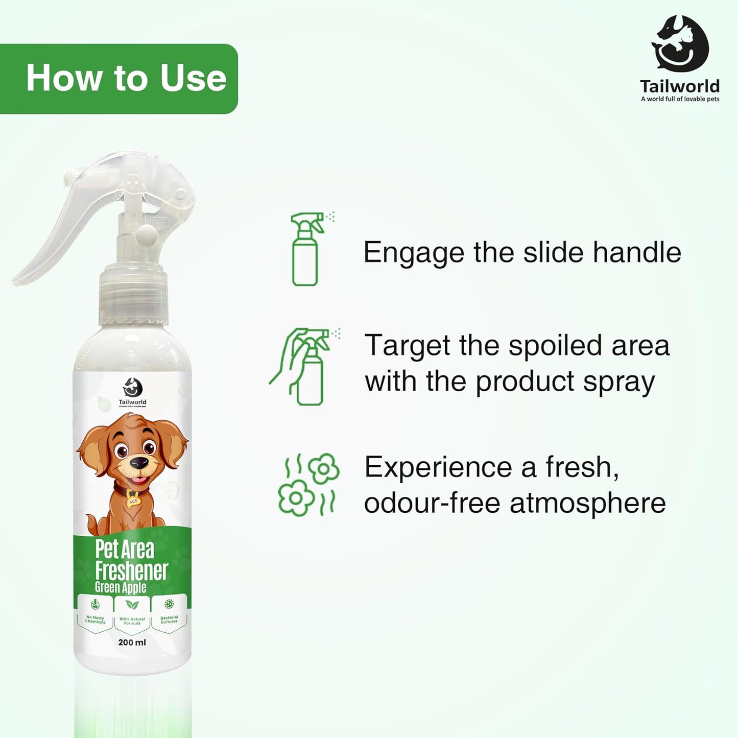 Tailworld Pet Area Freshener with Fragrance of Green Apple (200ml)