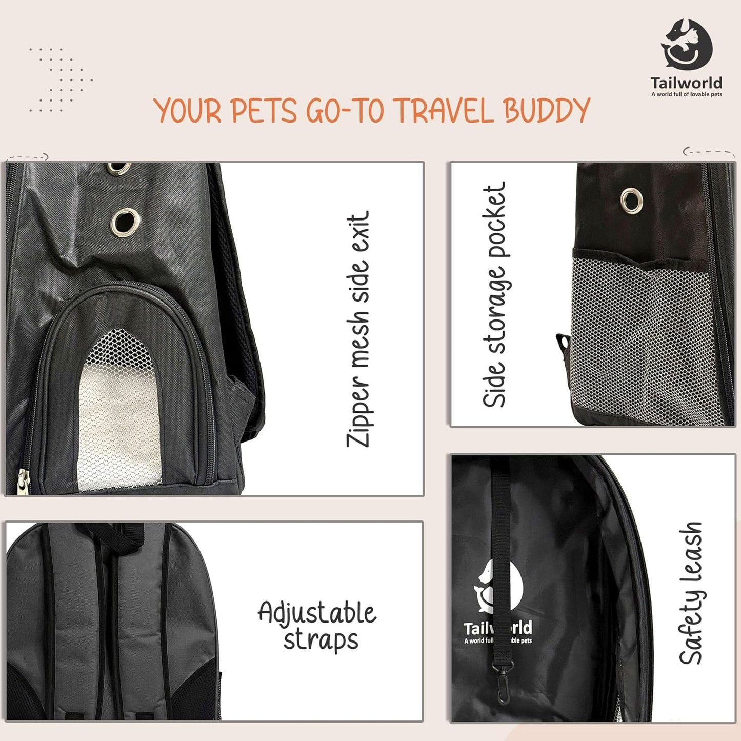 Tailworld Portable Pet Carrier Backpack
