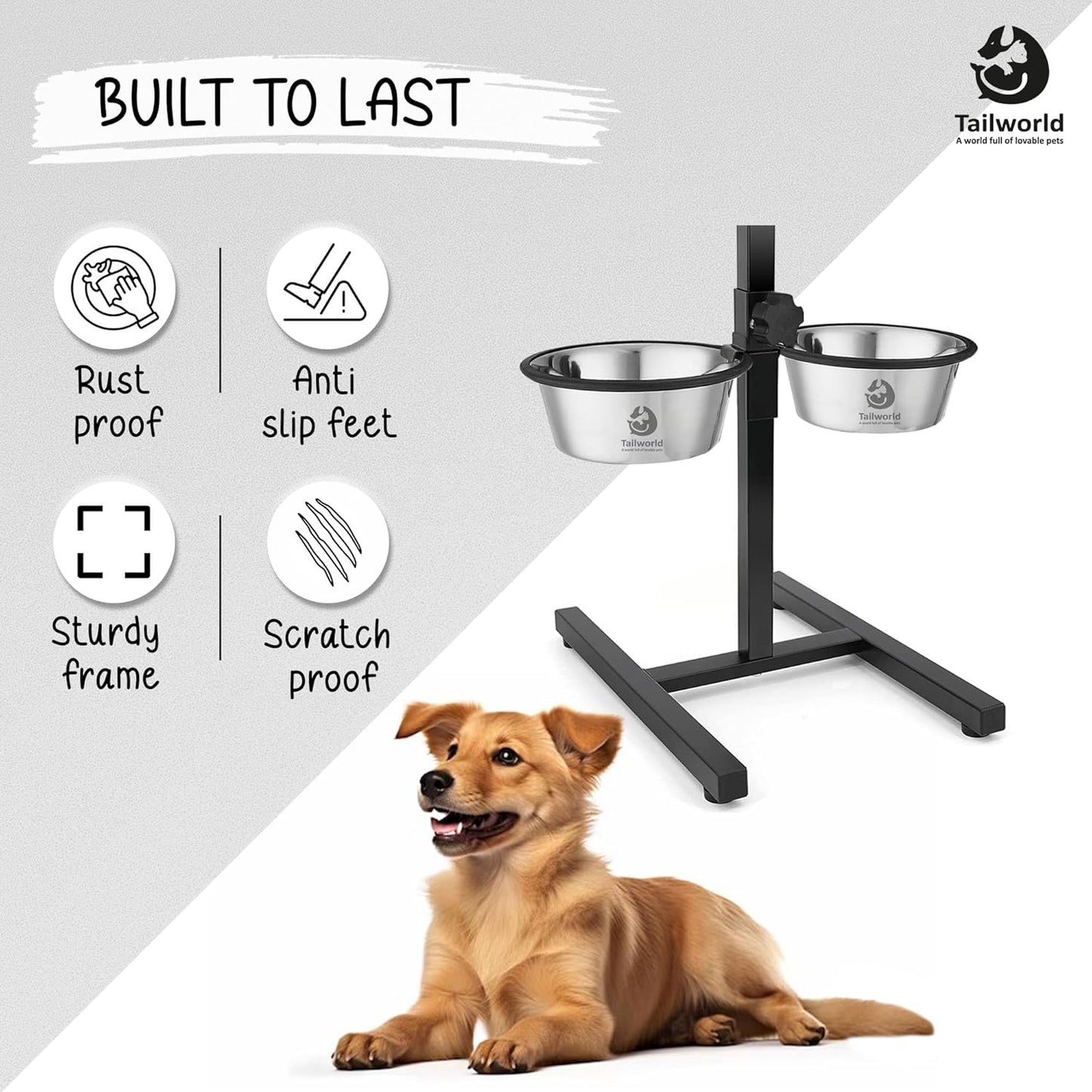 durable dog food bowl with stand